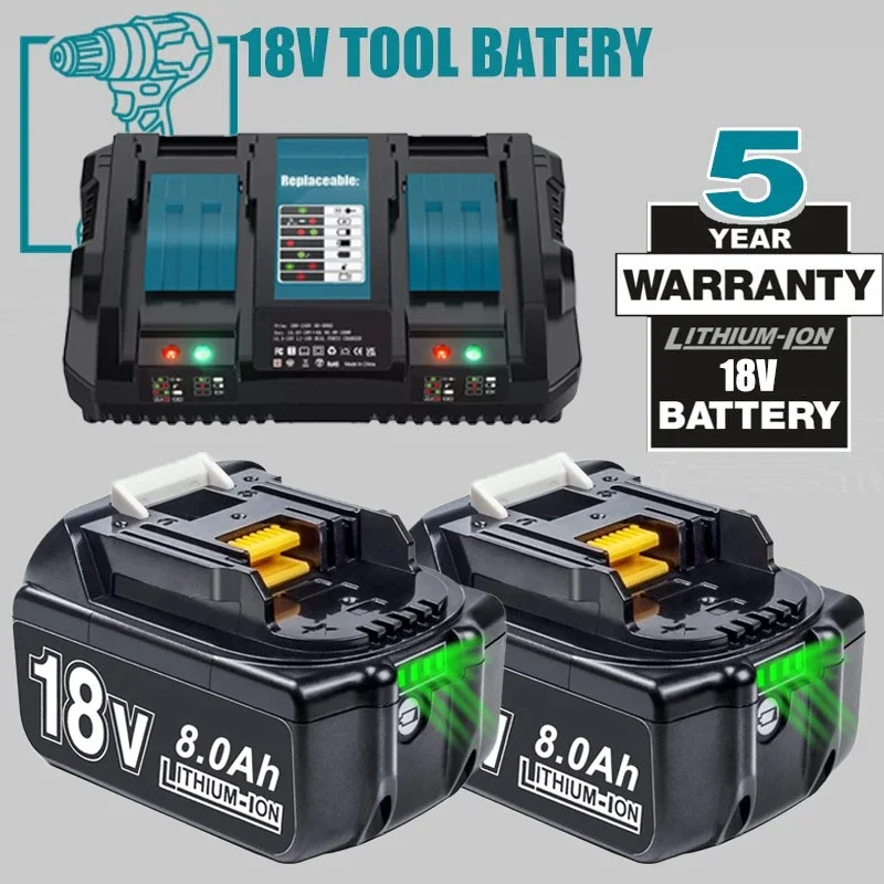 Für Makita BL1830 18V 6,0Ah/8,0Ah Akku mit Ladegerät Wiederaufladbarer Lithium-Ionen-Akku für BL1850 BL1880 BL1860B Elektrowerkzeug-Akku