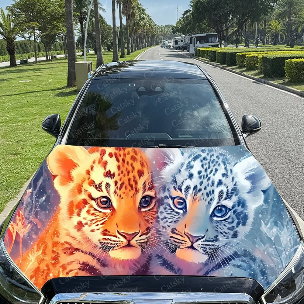 

Blue Red Leopard Baby Car Hood Sticker PVC Self Waterproof Stick,Striking Auto Exterior Accessories Decor Protect Gift for Lover