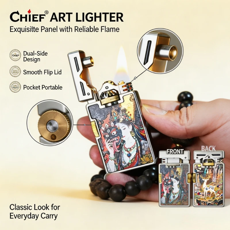 Men Accessories Elegant - ولاعة CHIEF مقاومة للرياح بتصميم ريترو