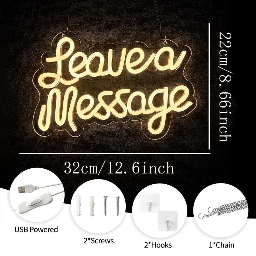 Leave A Message Led Neon Light Sign With Holder Base Guestbook Business Desk Table Wedding Reception Welcome Wall Decor Sign USB