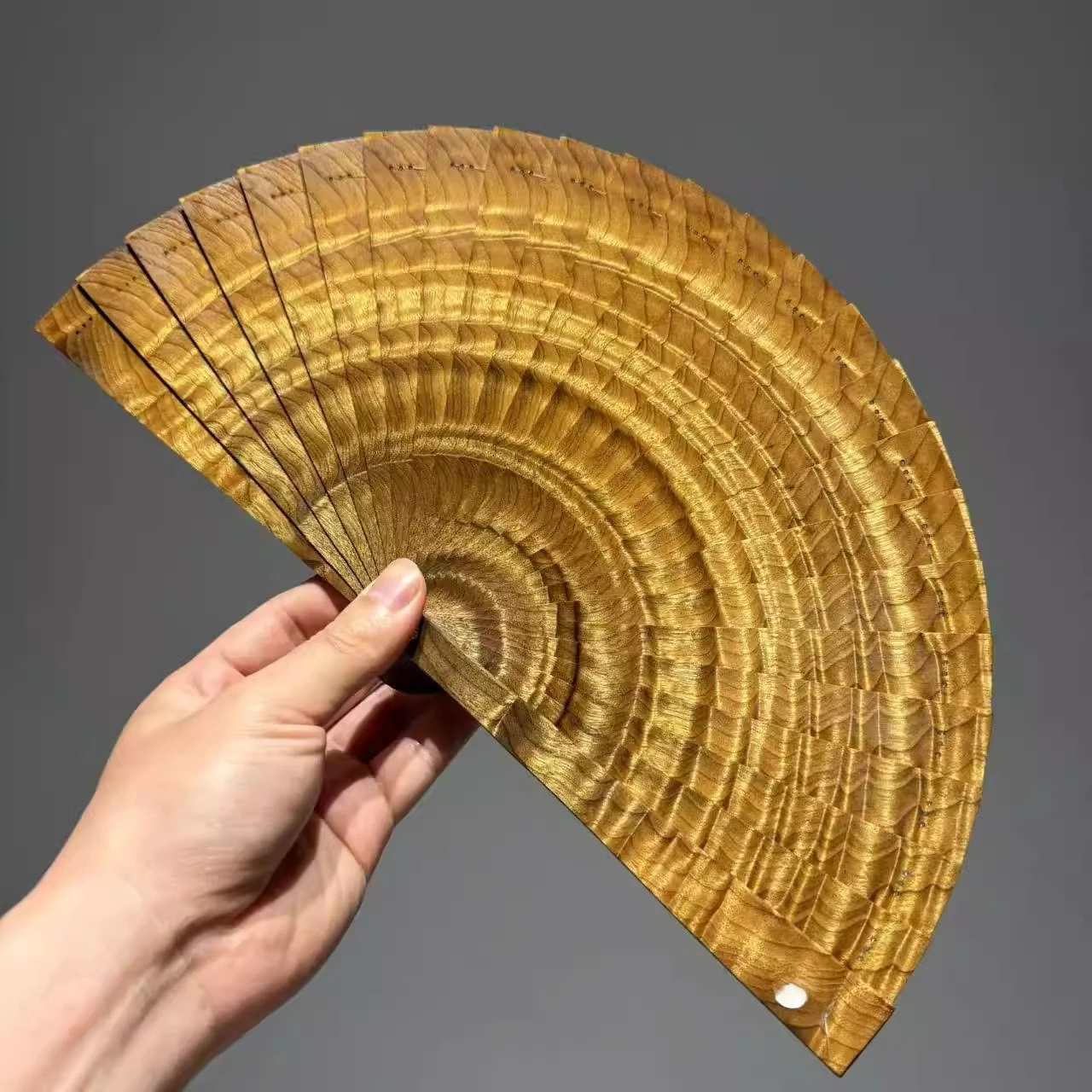 Wooden fan summer antique craft gloomy wood portable Su fan full of water waves old material hand folding fan