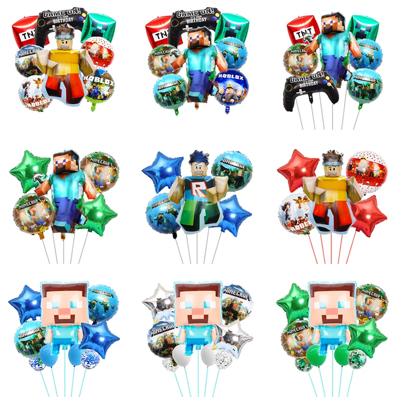 Anime Game Cartoon Shaped Aluminum Foil Balloon Set Children's Birthday Party Pixel War Balloon Decoration Toy Gift