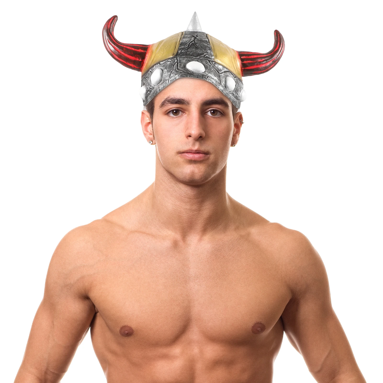 

Latex Ox Horn Hat Costume Cosplay Party Photo Prop Decorative Dress Men's Viking Role Play Accessory Halloween for Costume