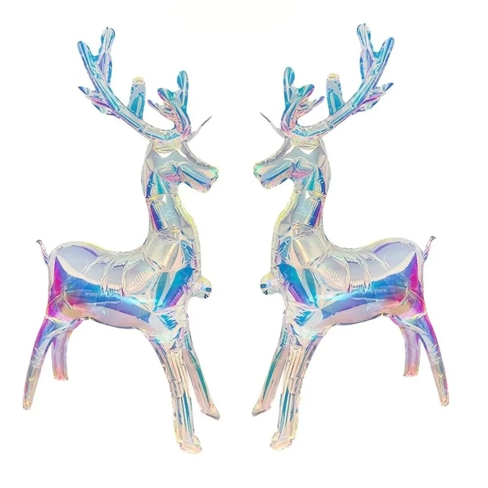 Dreamy 3D Laser Xmas Elk Balloons Standing Design Aluminum Foil Reindeer Balloons Colored Deer Balloons Christmas Decoration