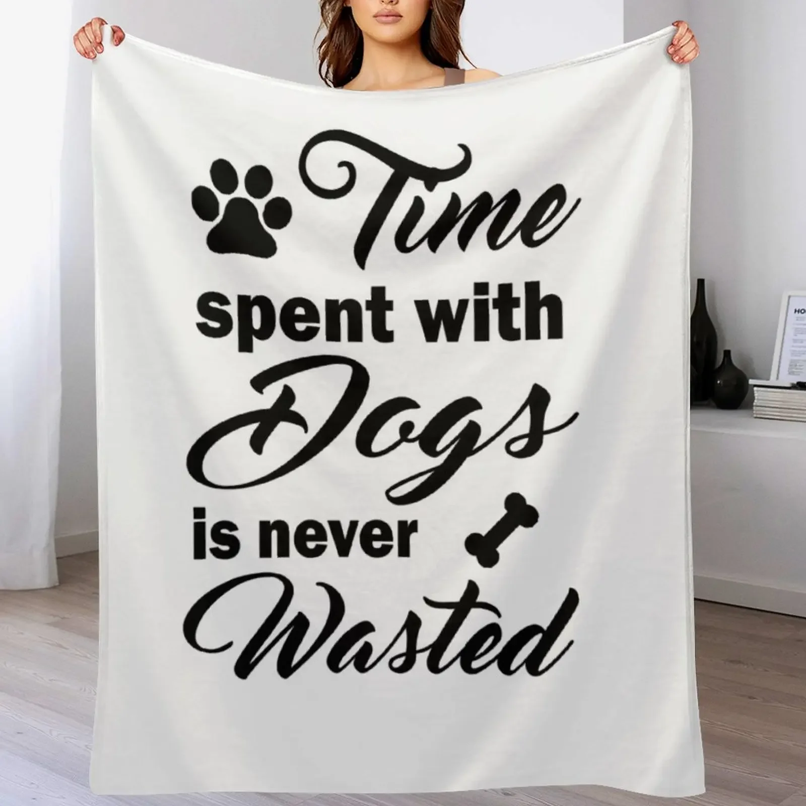 Time Spent With Dogs Is Never Wasted Throw Blanket Stylish Decor Blanket Gift for Friends Roommate