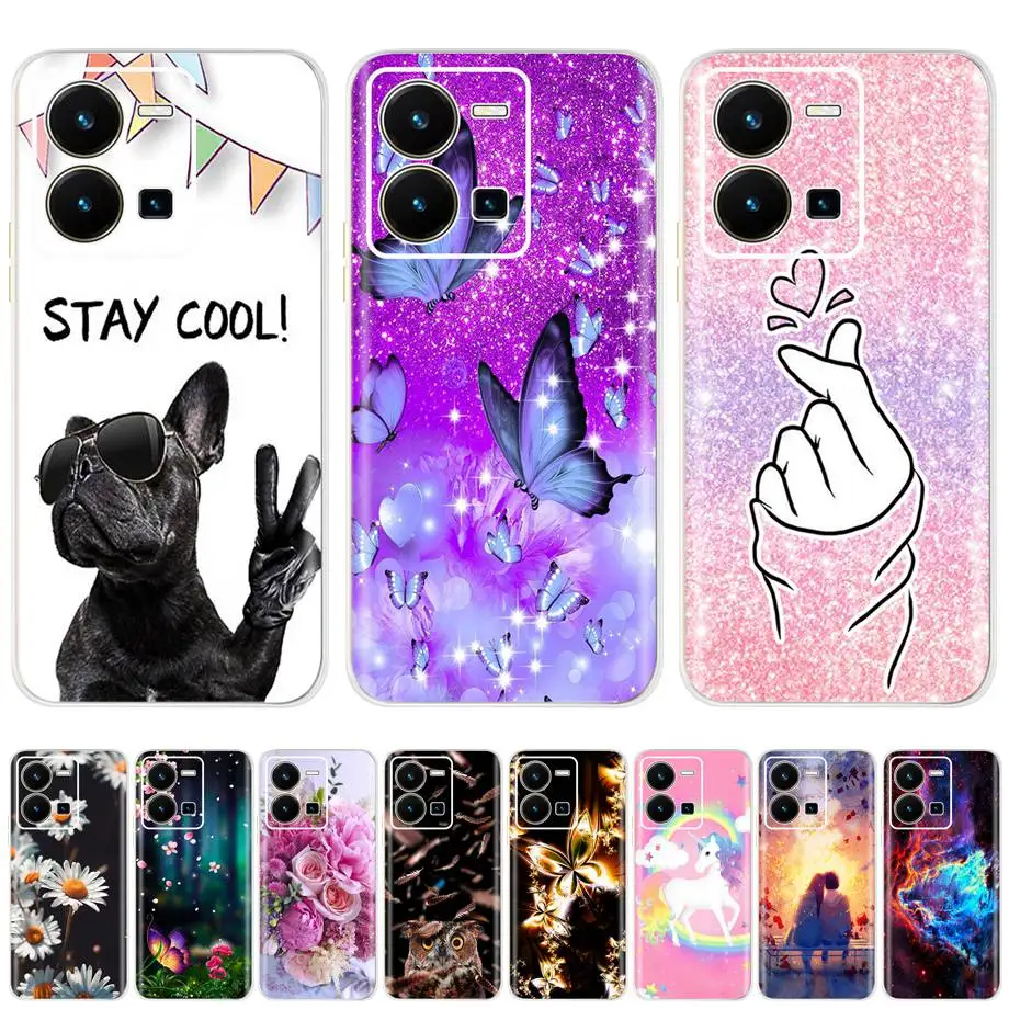 For Vivo Y35 Case Soft Slim TPU Beautiful Butterfly Rose Flowers Back Cover For Vivo Y35 4G VivoY35 Silicone Clear Capa Shell