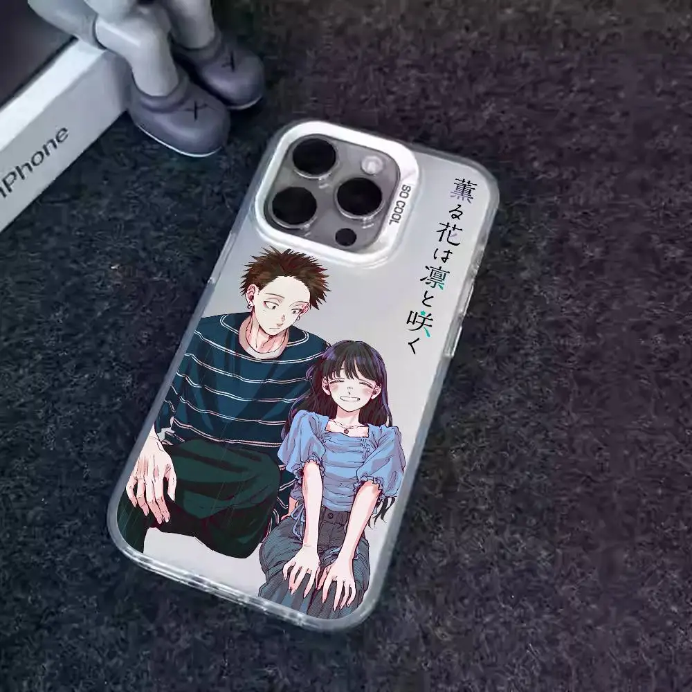 1 قطعة الكرتون عبق زهرة تزهر جراب هاتف الليزر IMD اللون الفضة قذيفة آيفون 17 16 15 14 13 12 11 الهواء برو ماكس زائد