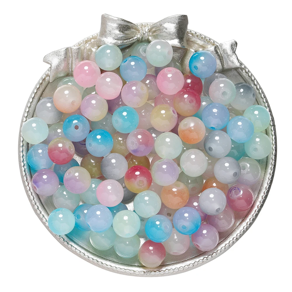 50pcs 8/10mm Double Color Jelly Result Round Glass Beads Loose Spacer Beads Pattern for Jewelry Making DIY Bracelet Necklace