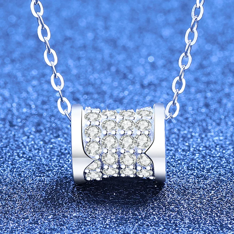 Firm Inlay Slim Waist Full Diamond Light Luxury Necklace For Women 0.63ct Moissanite PT950 Platinum, Exquisite Craft & Secure
