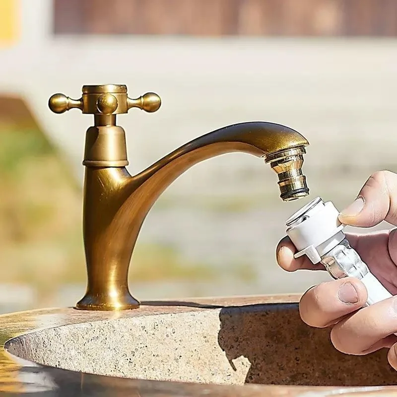 Bronze single cold outdoor anti-freezing and cracking faucet with marble stone basin for outdoor use and garden washbasin