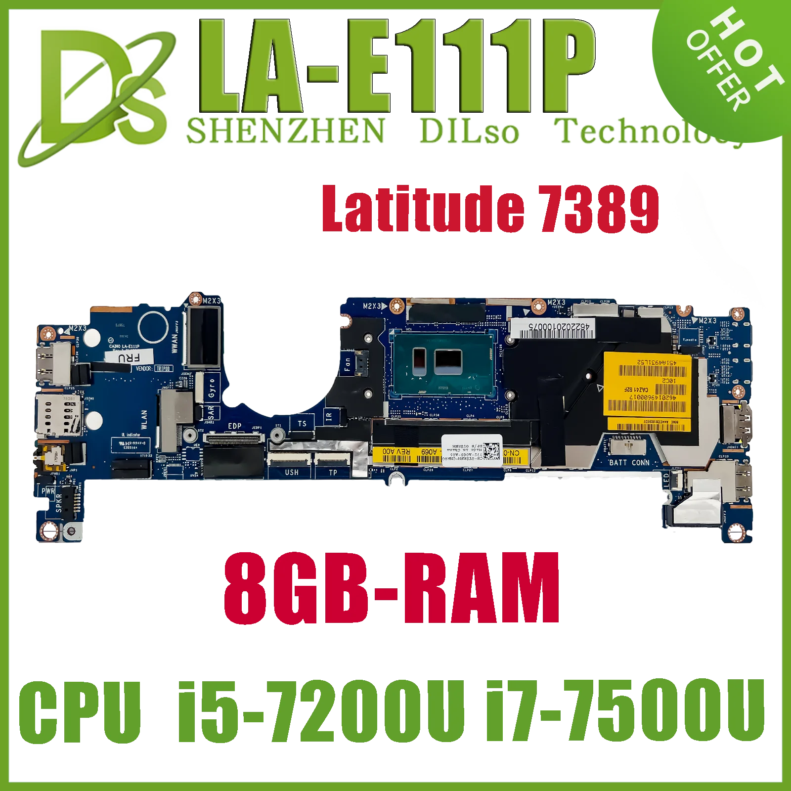 KEFU LA-E111P Mainboard For Dell Latitude7389 Laptop Motherboard With  i5-7200U i7-7500U 8GB-RAM 100% Tested Fast Ship