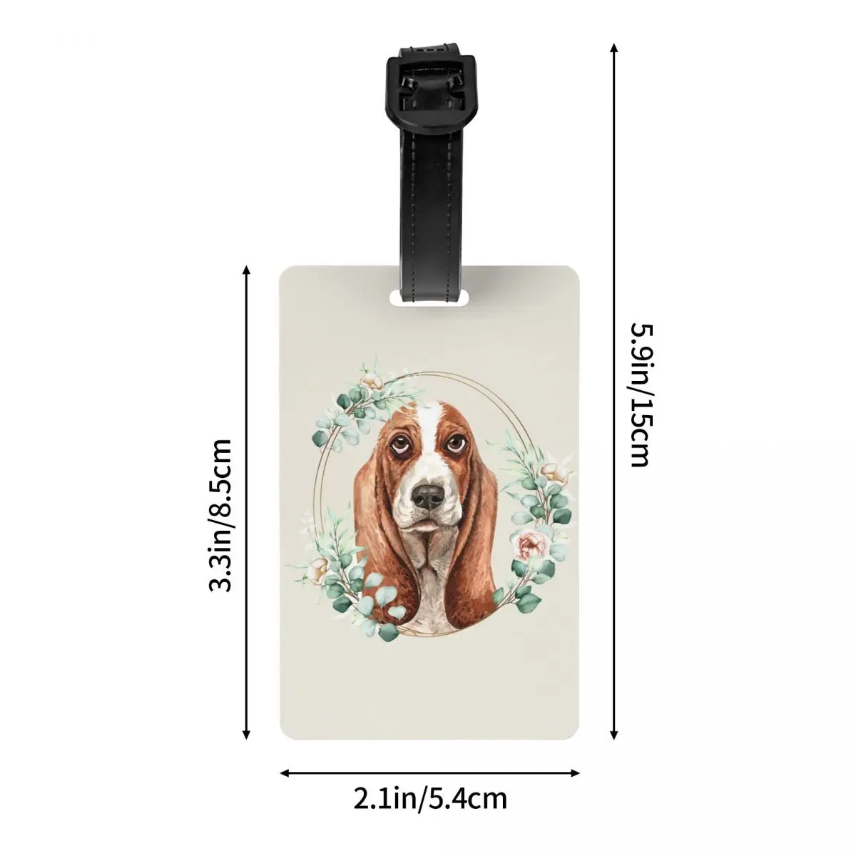 Basset Hound Dog-etiqueta de equipaje con corona dorada Floral para maletas, divertida, para amantes de las mascotas, cubierta de privacidad, etiqueta de identificación