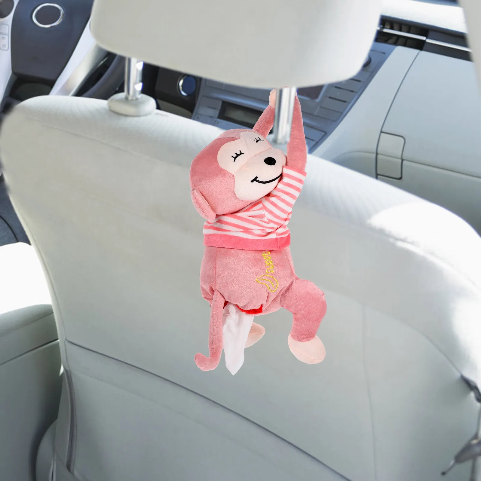 

Cute Monkey Tissue Seat Hanging Holder Pink Cartoon Animal Dispenser Paper Napkin Storage Container
