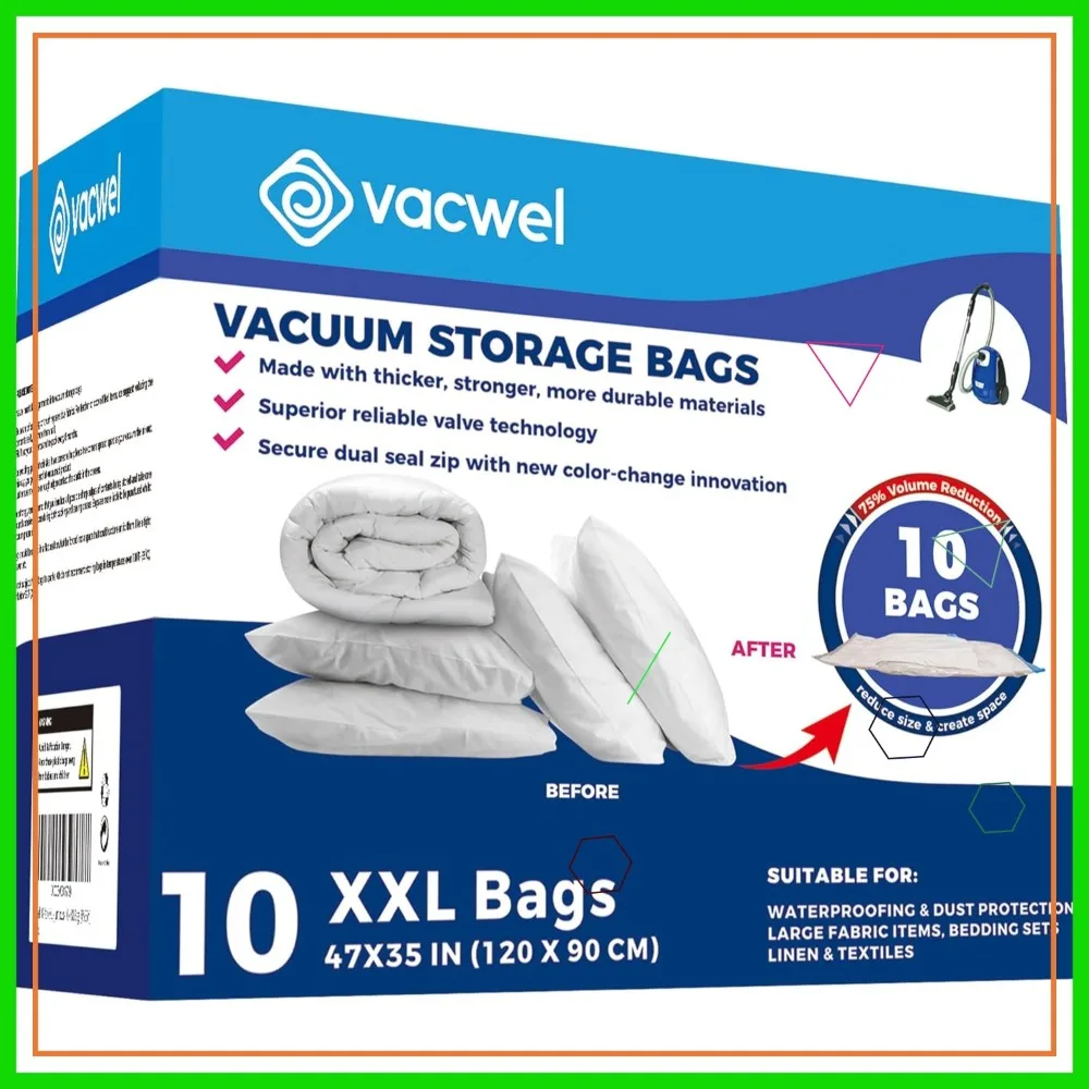 

Набор из 10 вакуумных пакетов XXL для хранения одежды, одеял и пледов — экономия места после зимы