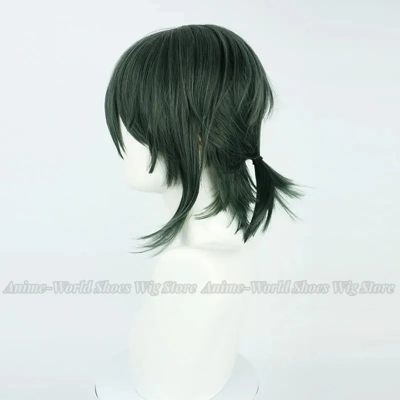 고품질 혼카이 임팩트 3 코스마 코스프레 가발 짙은 녹색 소녀 짧은 머리 작은 포니테일 게임 헤드웨어 무료 가발 캡
