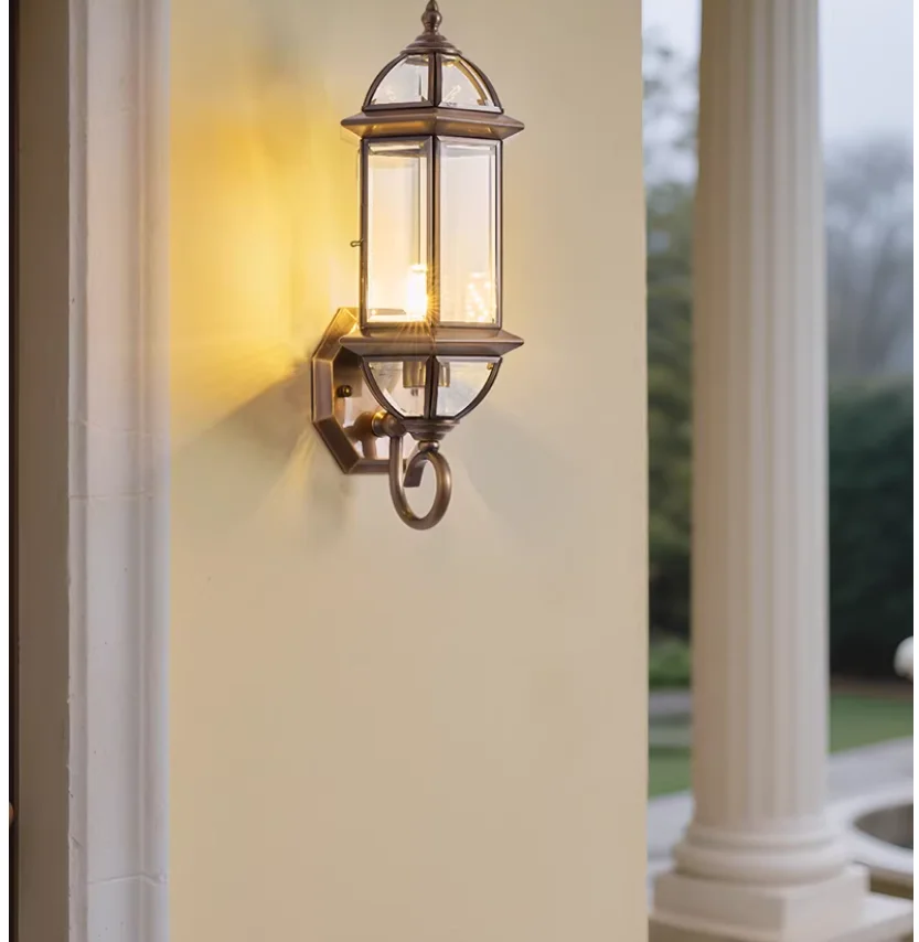 Modern Brass Wall Lamp Outdoor/Indoor LED Design Glass  Shade Design D17cm H43cm Copper Wall light Home Decoration Outdoor Lamp