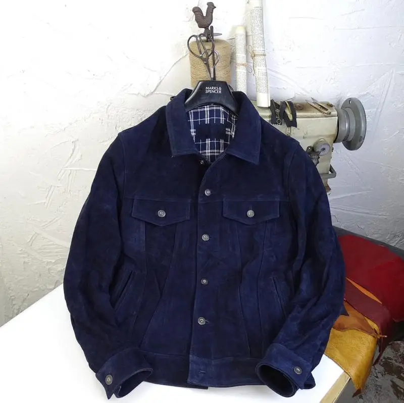 

Classic Third Generation Men's Real Leather Jaet Vintage Velvet Surface Heavyweight Anti-People Cowhide Faionable Urban S...