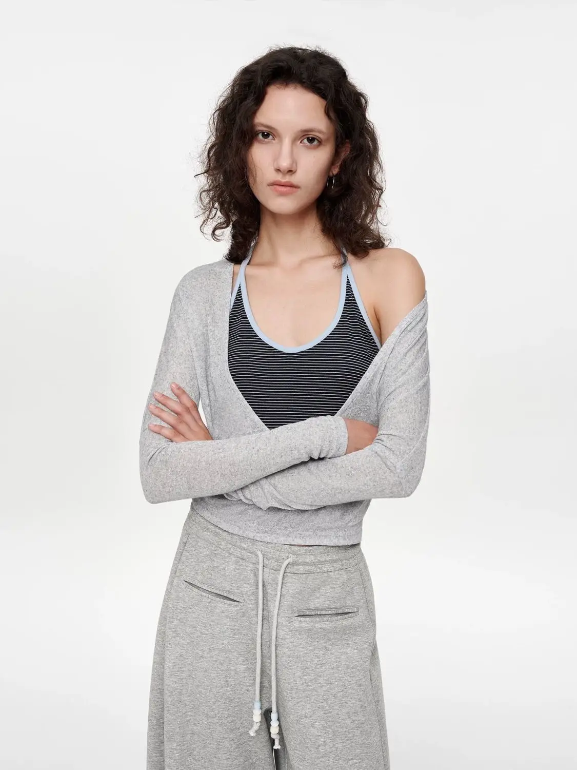 Women French Style False Two-Piece Color Blocking Striped T-Shirt Spring New U-Neck Halter Vest Slim-Fitting Base Layer Top