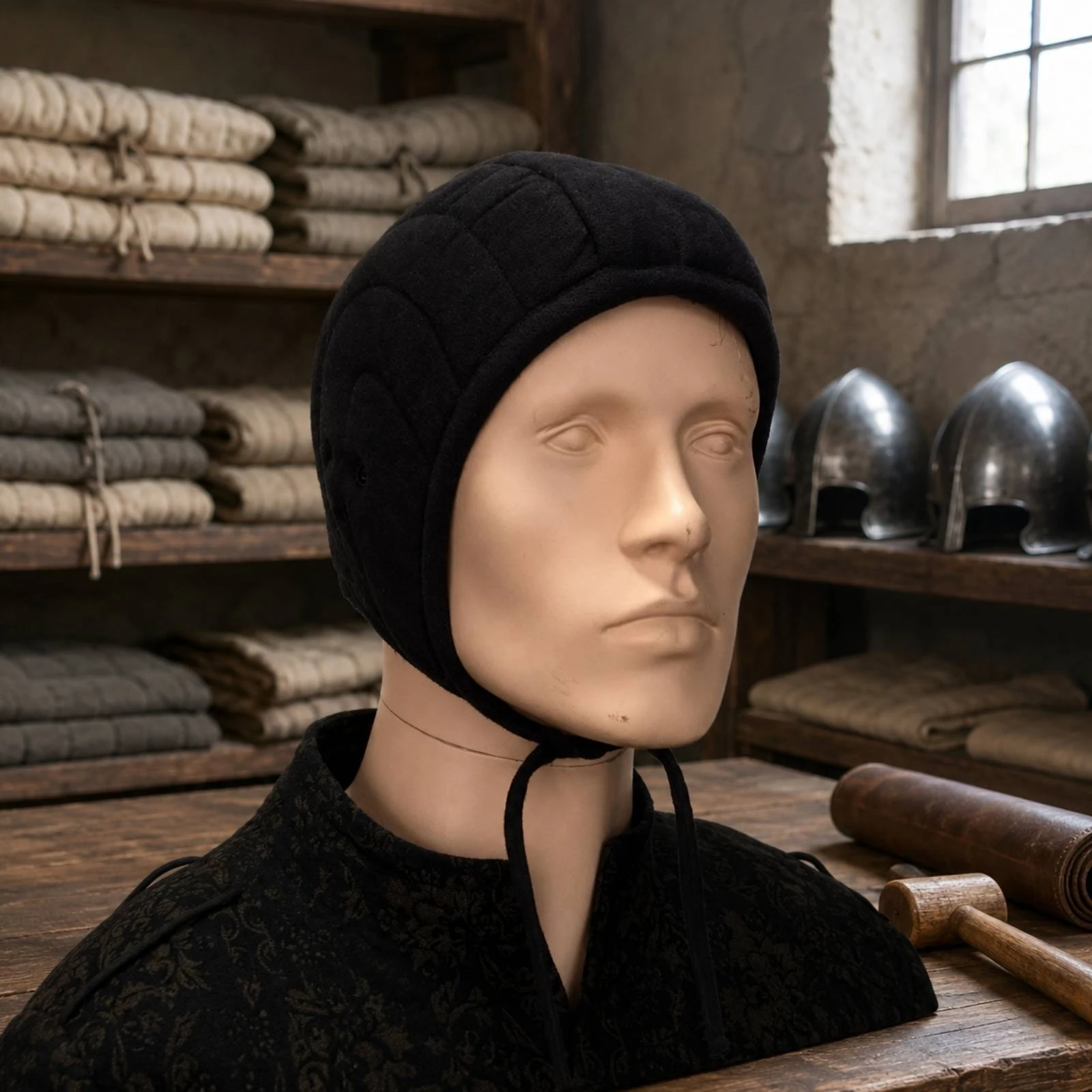 Arming Cap Comfortable Fit Padded Helmet Liner Quilted Linen Cap Breathable Medieval Coif Historically Precise for LARP Players