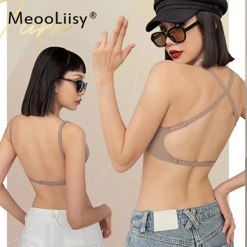 MeooLiisy Seamless Deep V Small Chest Push Up Underwear Beautiful Back Expanded Teenage Bra Sexy Comfortable Soft Steel Ring