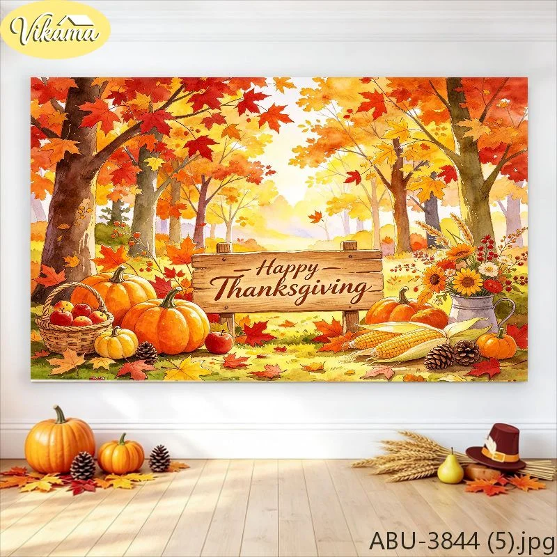 VIKAMA Fall Tapestry Wall Hanging Welcome Fall Watercolor Pumpkin Maple Leaves Harvest Garage Outdoor Banner