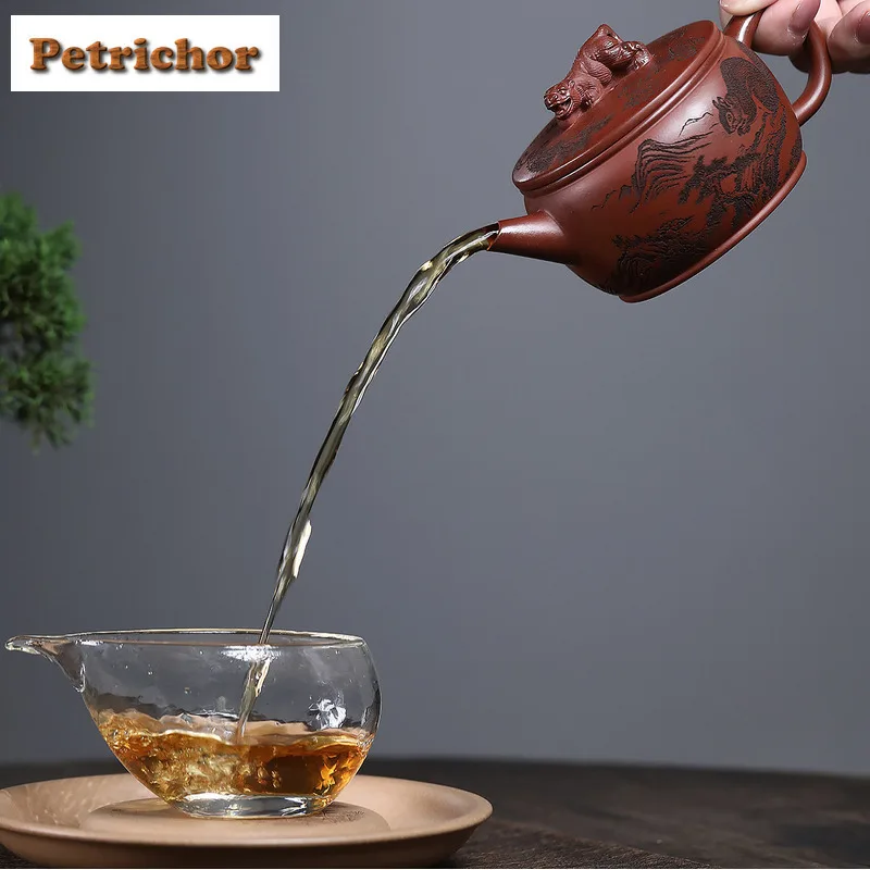 260 مللي ييشينغ أباريق الشاي الطين الأرجواني اليدوية وعاء عيار كبير الخام الخام الأحمر الإنحدار الطين الشاي تخمير غلاية مع مصفاة شاي زيشا #5