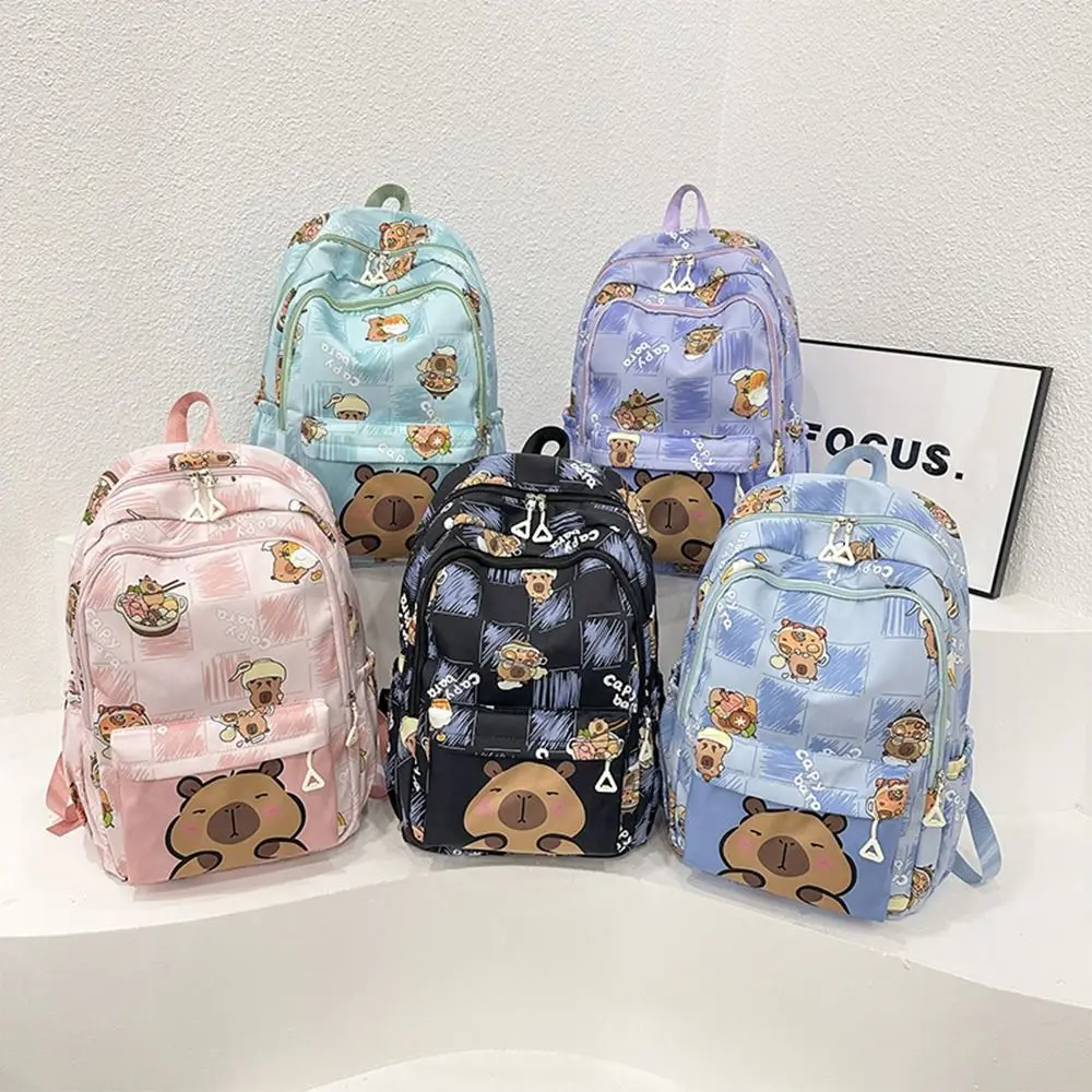 Creative Large Capacity Capybara Backpack Multi-layer Stain-resistant School Backpack Multipurpose Nylon Book Bags