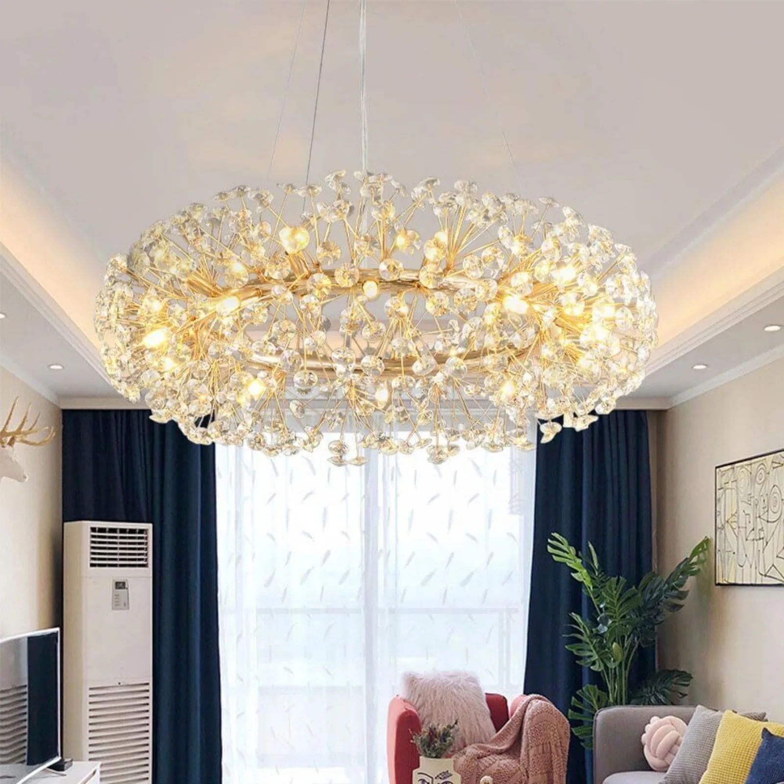 

US Modern Nordic Crystal Gold/Silver Dandelion LED Pendant 12 Head Living/ Study/ Bedroom Lighting Decoration Cha