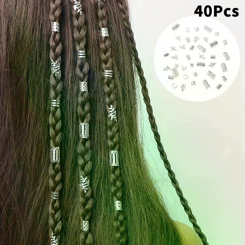 Vintage Gold Silver Hollow Hair Rings Iron Hair Cuff Hair Pins Loop Decor Hair Accessories Lock Hair Jewelry For Braid 40PCS/Se