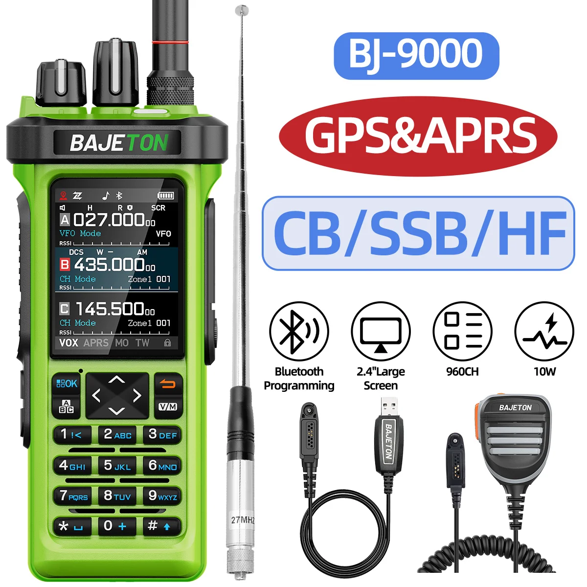 BAJETON BJ-9000 Walkie Talkie CB/SSB/HF 27Mhz Bluetooth Programmeerbare GPS APRS 10W Lange afstand Voor RT-950 RT-950 PRO Ham Radio
