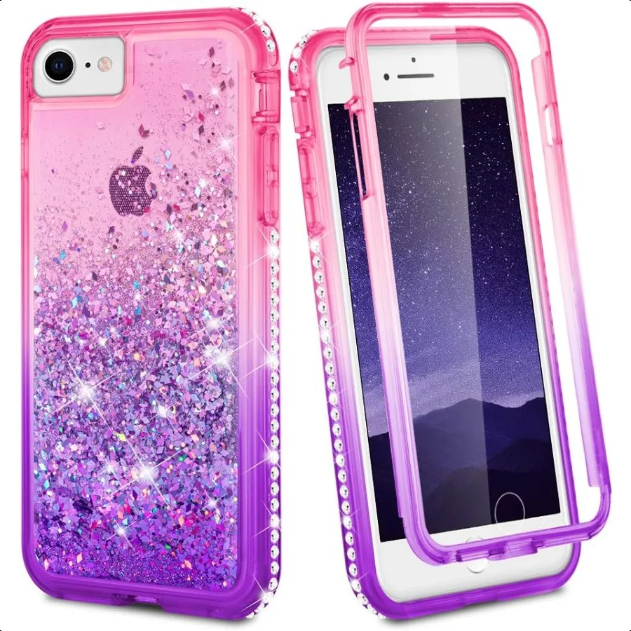 

Ruky iPhone SE 2022 SE 2020 Case iPhone 7 8 Full Body Case for Girls Women Glitter Liquid with Builtin Screen Protector Protect
