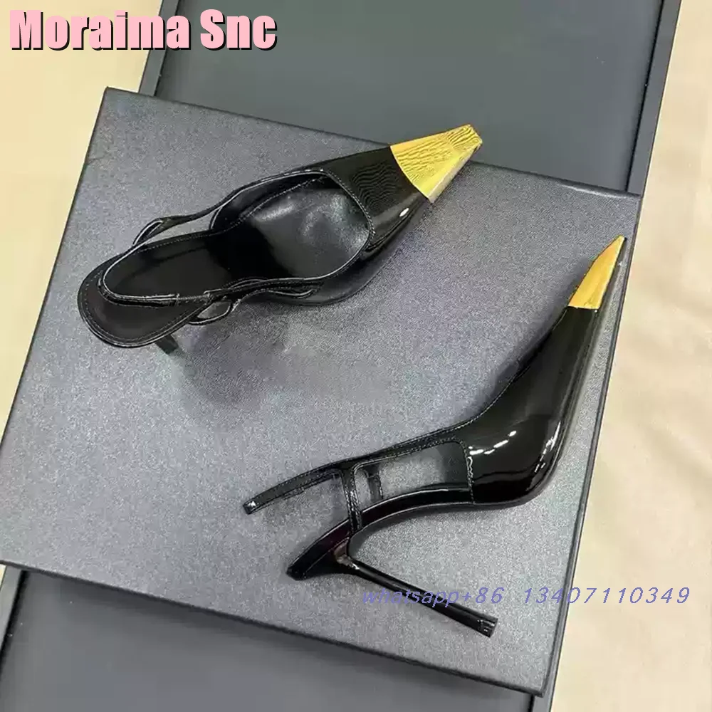 Seksowne metalowe sandały z kwadratowymi noskami Slingback Stiletto High Heel Shallow Women\'s Shoes Summer Dress Sandals Banquet 2024 Newest Black