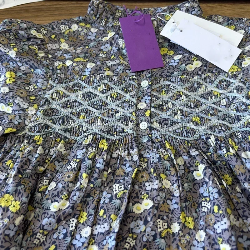 in stock 2025 BP Autumn Floral Dress Girls Printed Smocking Dress Toddler Girls Dress Clothes Birthday Party Dress