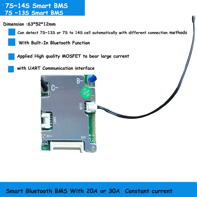 7S 8S 9S 10S 11S 12S 13S 14S Smart Bluetooth BMS z komunikacją UART dla baterii litowo-jonowej 24V 36V 48V lub Lifepo4