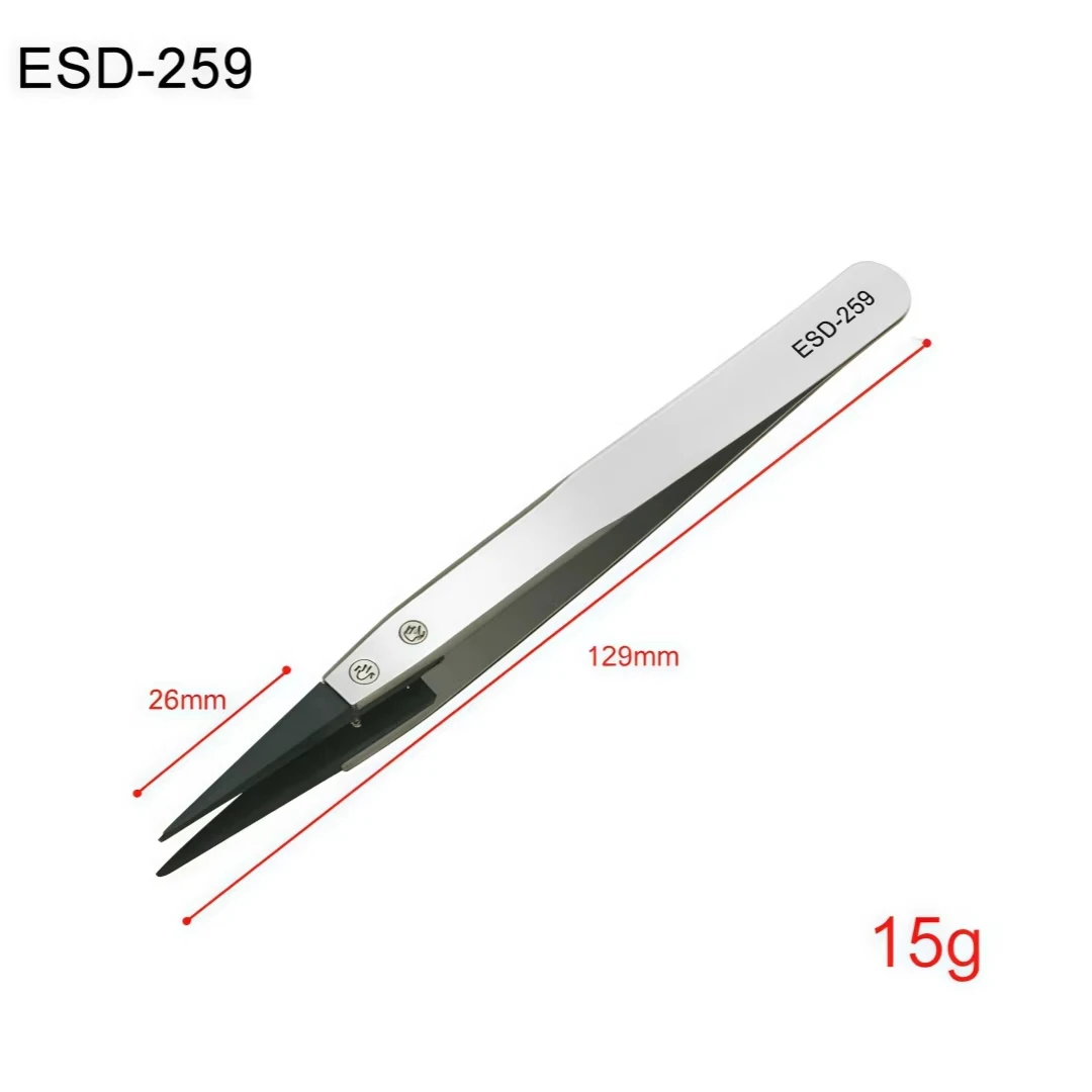 Antistatische ESD pincet van roestvrij staal met fijne keramische punt hittebestendig stevig gereedschap voor elektronisch solderen sieradenreparatie onderhoud elektronische componenten professionele
