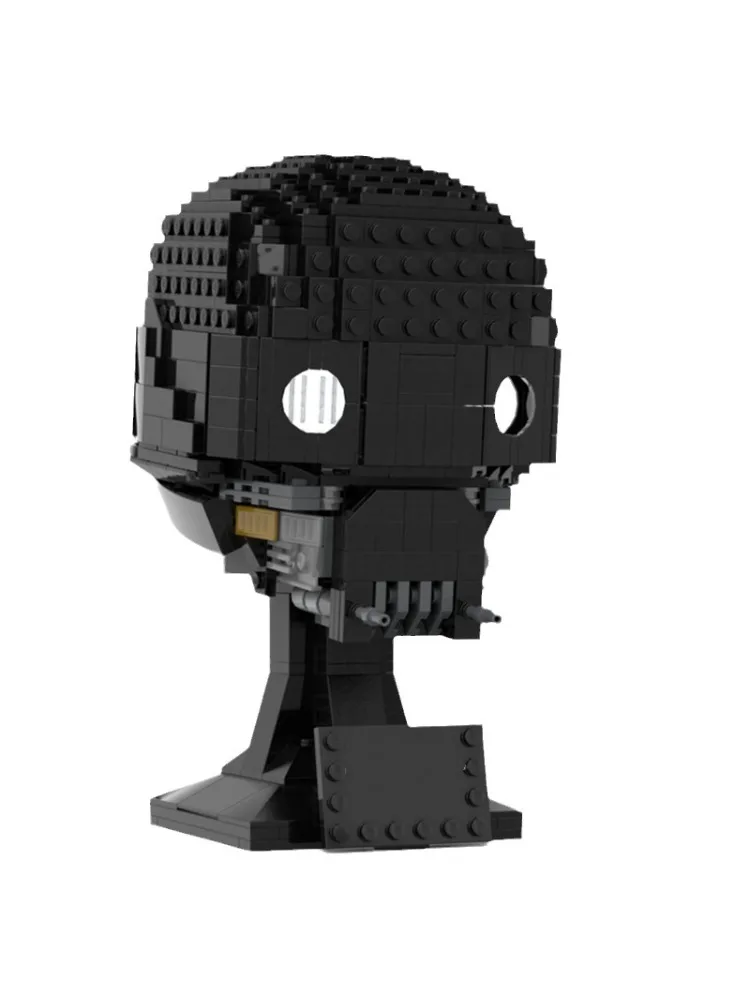 Grey Sci-Fi Robot Helmet MOC Building Blocks, ABS Display Bricks, DIY Collectible Assembly Hobby Toy For Adult Enthusiasts