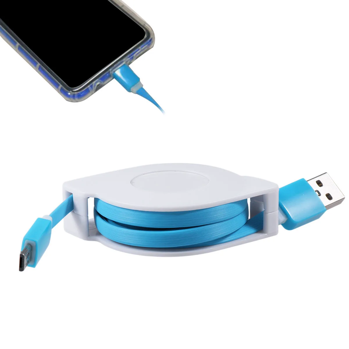 2M Retractable Usb Charging Cable Fast Charge Cord For Phone Data Sync Cable Portable Cord Blue Compatible With Mobile