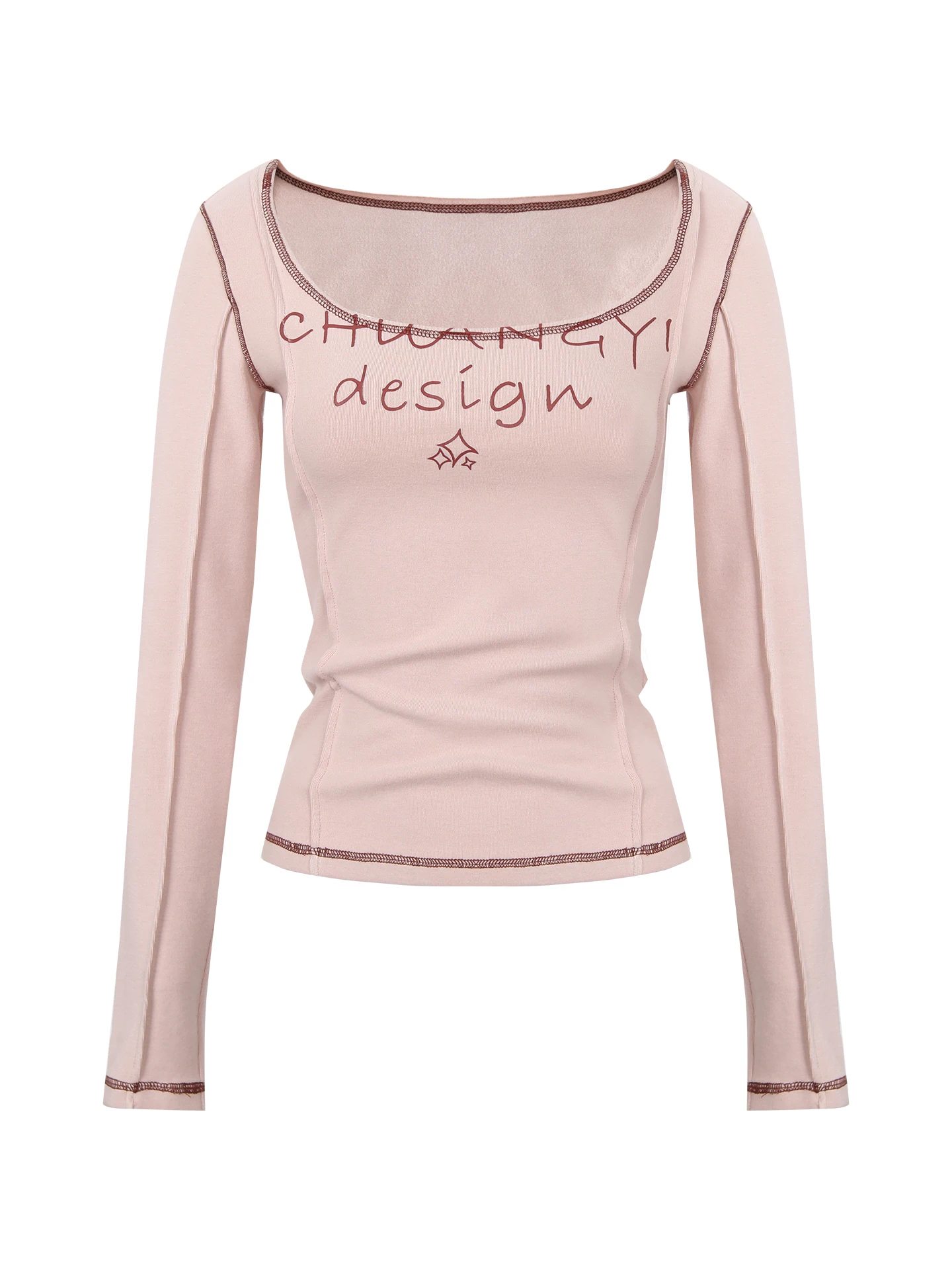 Slim Fit Long Sve T-Shirt Damen Inner Wear Base Irt Pink Taillen-Cinching Wunderschön gestaltetes U-Ne-Top aus Baumwollmischung