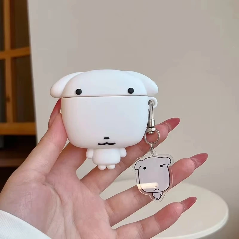 3D Cartoon White Dog Earphone Ear Bag Case Cover For Apple Airpods Pro 3 2 4 With Pandent image 2