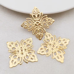 50 Pcs 25mm Gold Color Metal Square Filigree Flowers Slice Charms Base Setting DIY Jewelry Accessories