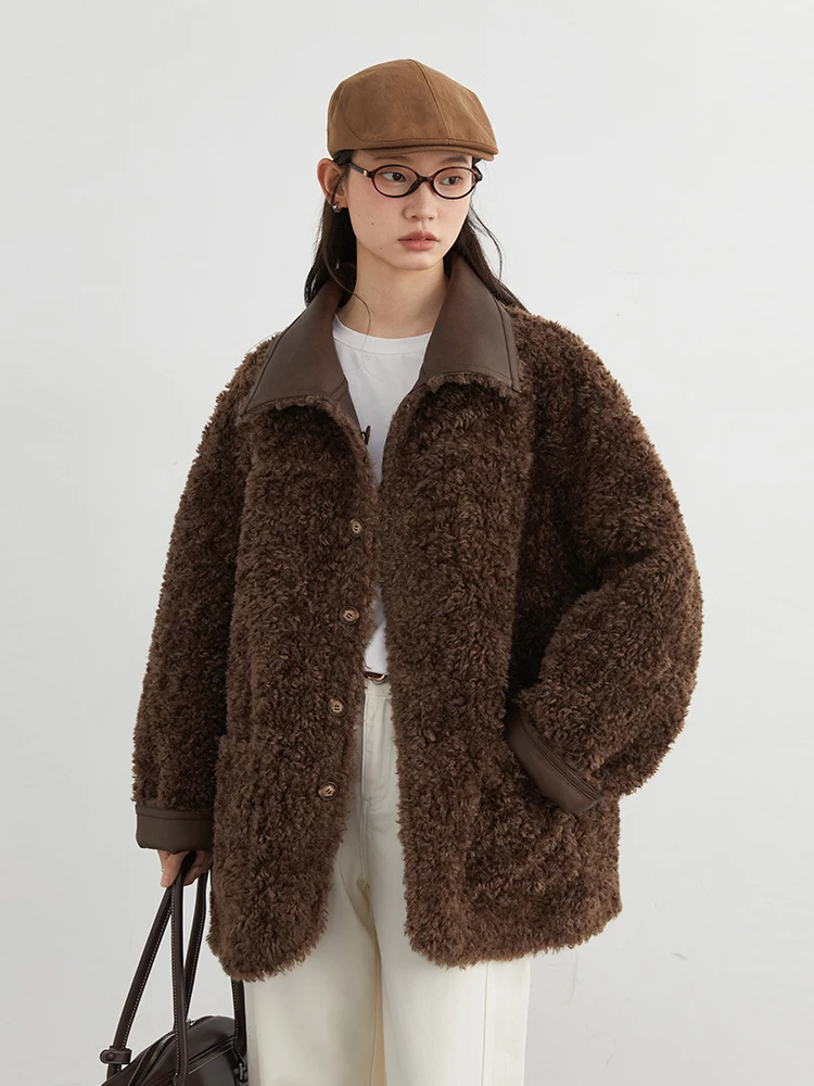 شيك فين النساء السترات موضة ريترو عادية فضفاض عكسها معطف جلد صناعي الإناث منتصف طول الملابس خريف شتاء جديد 2025 #4