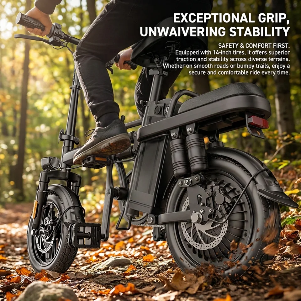 Z1 Folding Electric Bike 48V 500W Motor 15Ah Removable Battery 14 Inch E‑Bike Max Speed 43km/h Dual Disc Brake City Electric Bicycle for Adult image 5