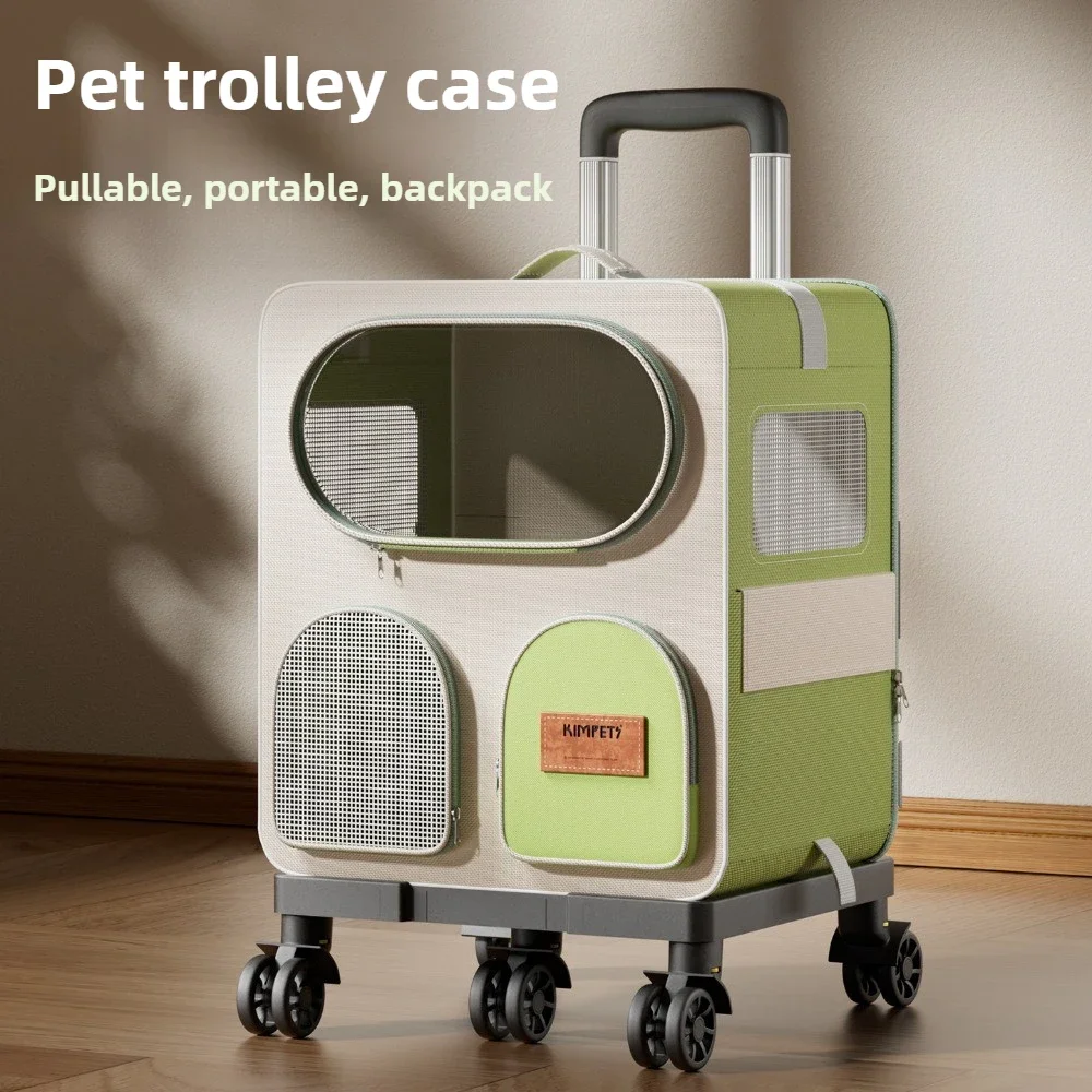 Large Capacity Cat Carrier Backpack Trolley Case Portable Shoulder Crossbody Removable Breathable Pet Travel Bag