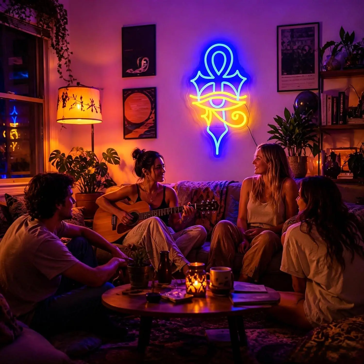 Egyptian Ankh with Eye of Horus Neon Sign Dimmable LED Light for Game Room Bedroom Party Wall Decoration Evil Eye Night Light