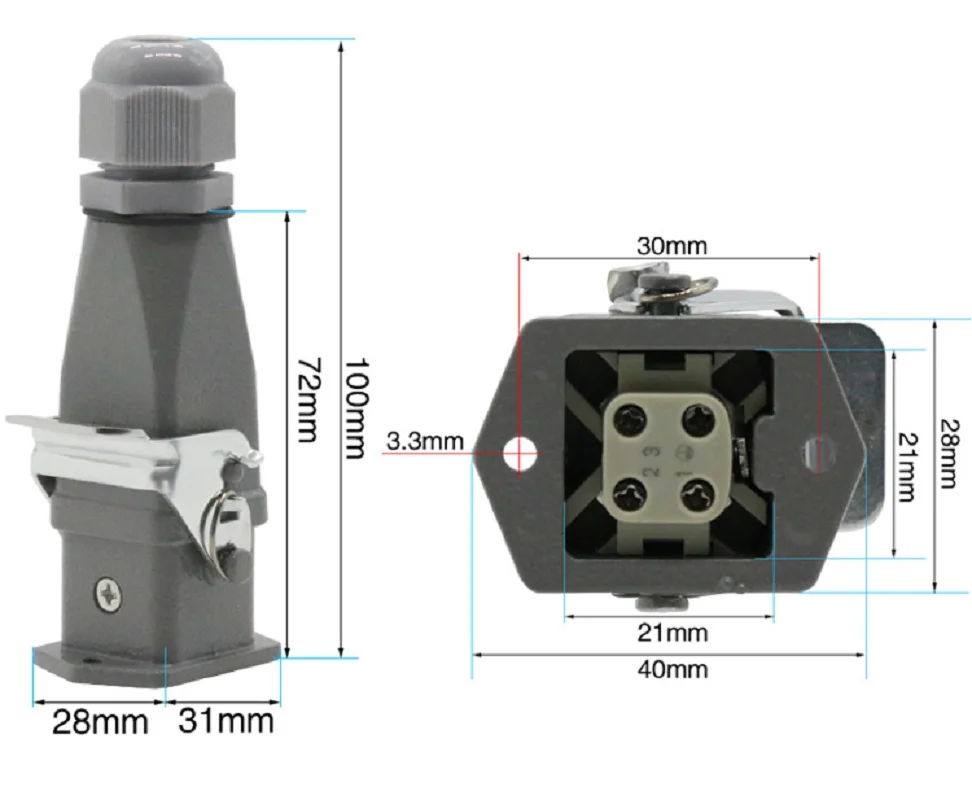 Heavy Duty Connector HDC-HA-2  4/5/6/8 Core  Pin 10/16A 250V Industrial Aviation Waterproof And Dustproof Plug Socket