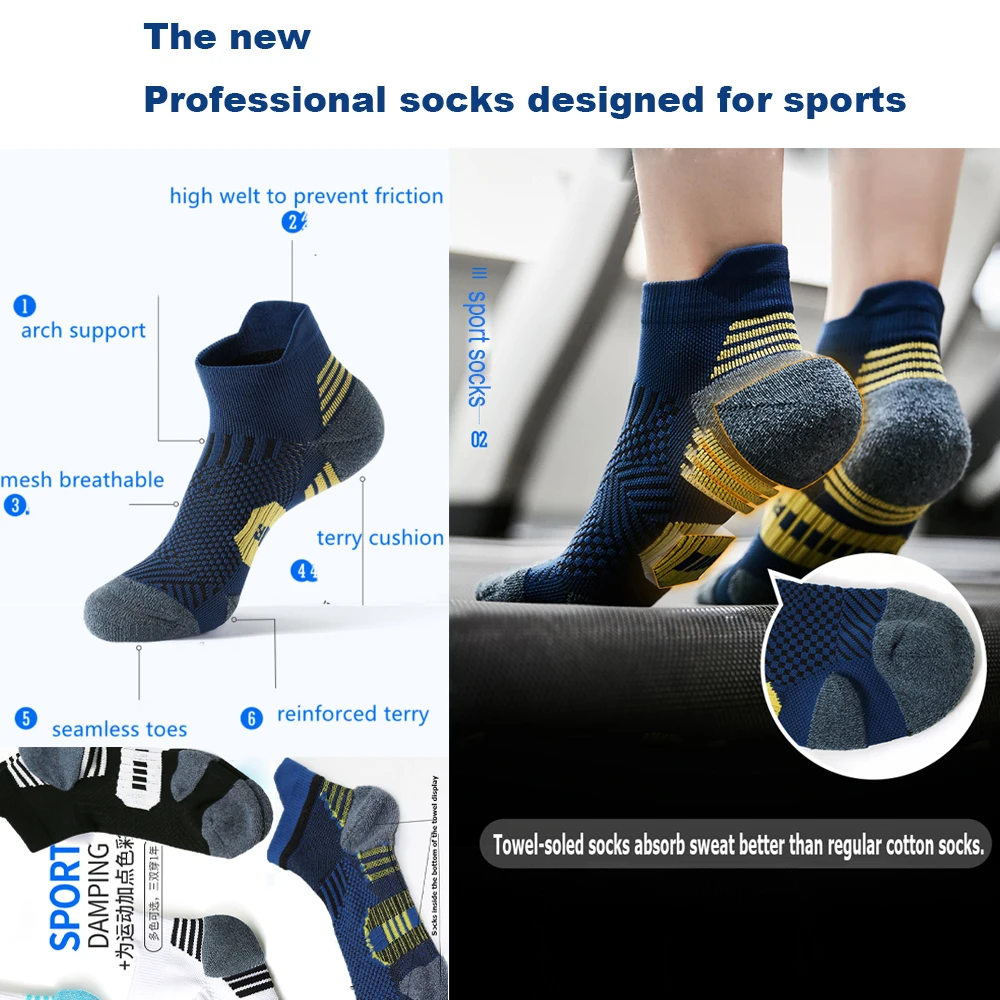 3Pairs Professional Sports Fitness Socks Towel Bottom Non-Slip Running Sock Men Women Short Quick-Drying Basketball Training Sox