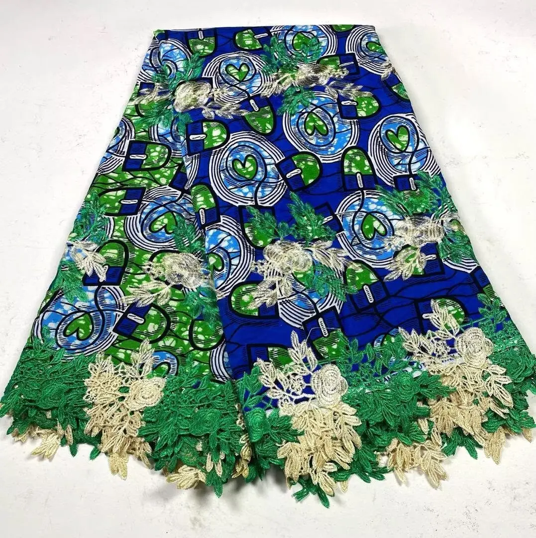

Hot Sales Ankara Wax Lace Fabric 6 Yards African 100% Cotton Wax Print Fabric Guipure Lace With Wax Fabric For Party 1070