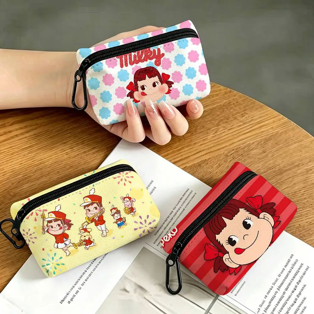 CUTE M-Milky P-Peko-chan Oxford Cloth Zipper Wallet Multifunctional Hanging Coin Bag For Credit Cards Keys Coins Earbuds