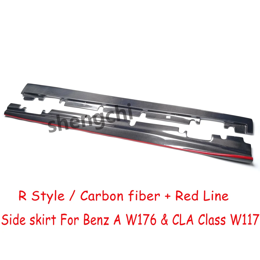 W117 R Style Red Line Carbon Fiber Side Skirt Bumper Extensions For Mercedes Benz A Class W176 & CLA Class C117 A250 A45 CLA180