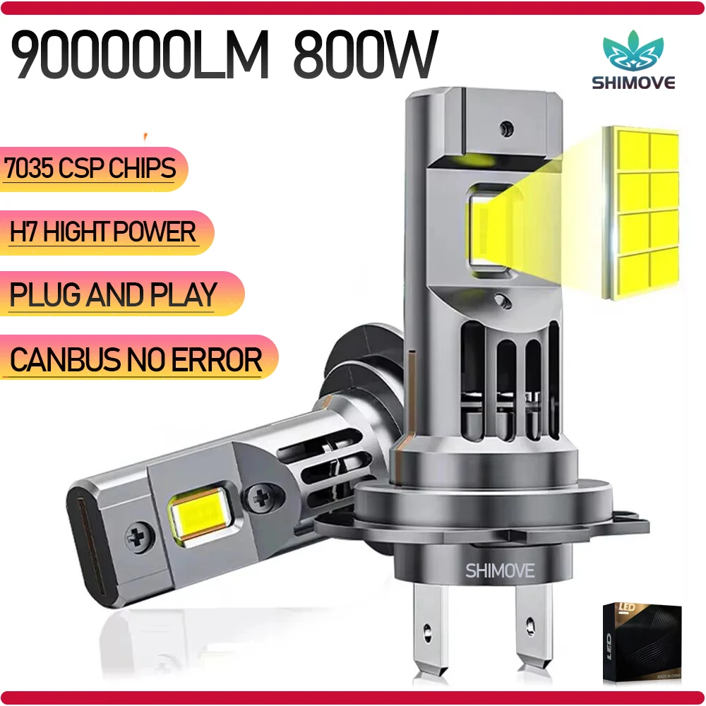

H7 LED Headlight Canbus No Error 900000LM Super Bright Bulb Plug and Play Lamp Auto 6000K800W Wireless Turbo Fog Light With Fan